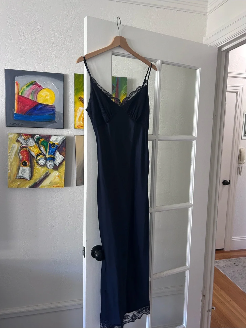 Abercrombie & Fitch Navy Lace-Trim Slip Dress